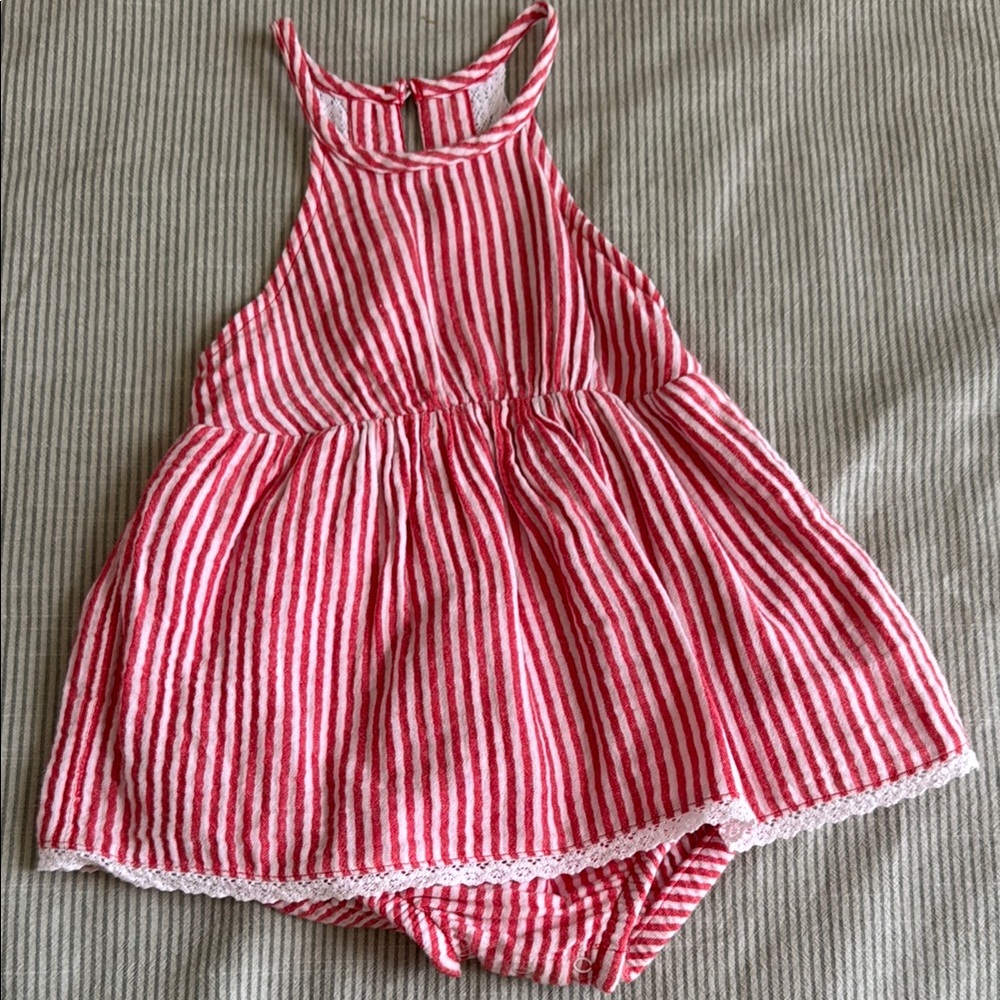 Red and White Striped Baby Romper